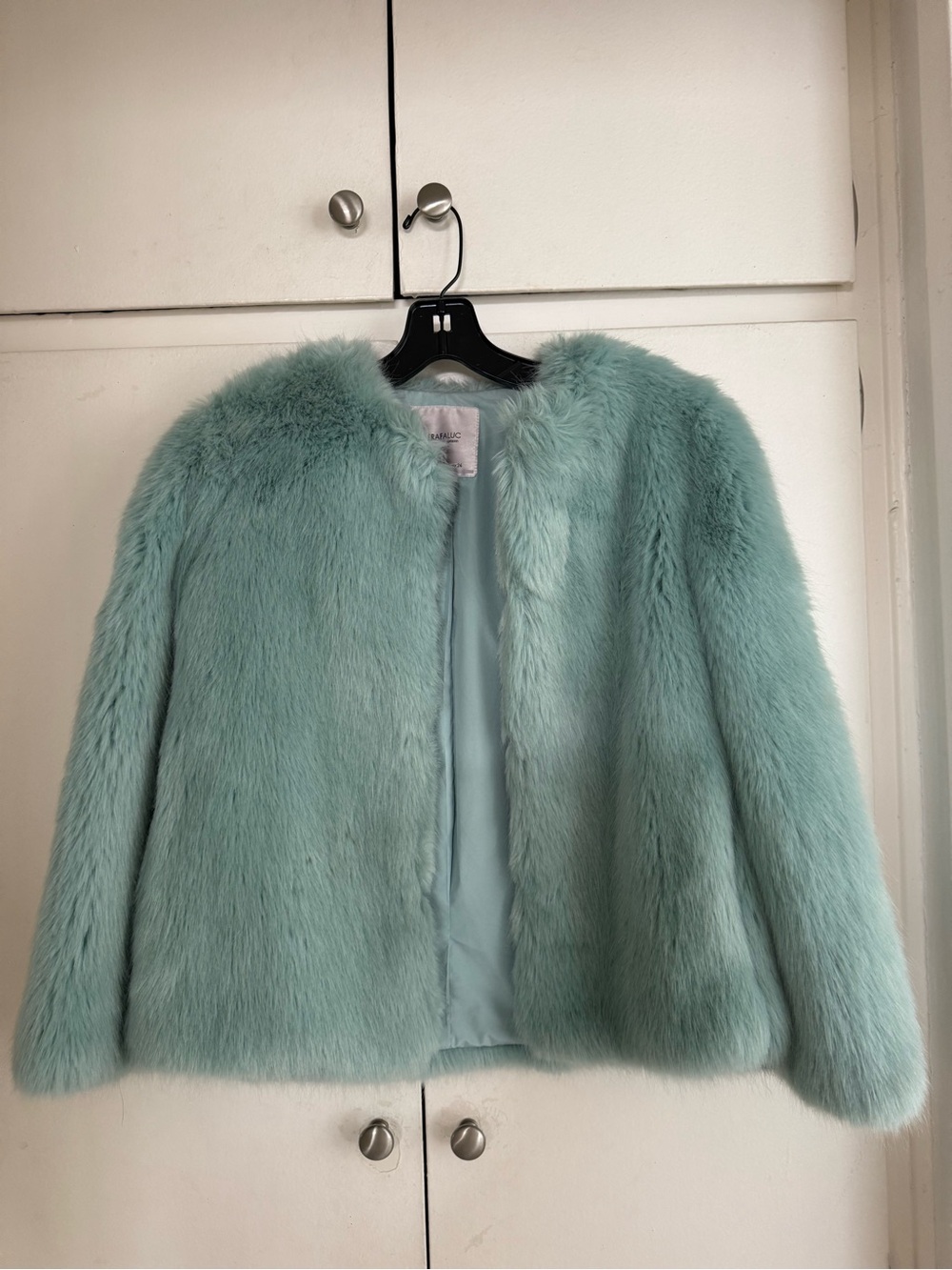 Zara Trafaluc Mint Green Faux Fur Jacket Small